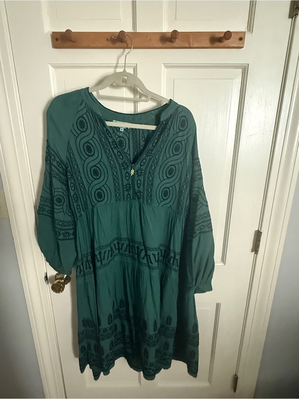 NEMA Resort Wear Boho Embroidered green Women's Tunic Dress M/L